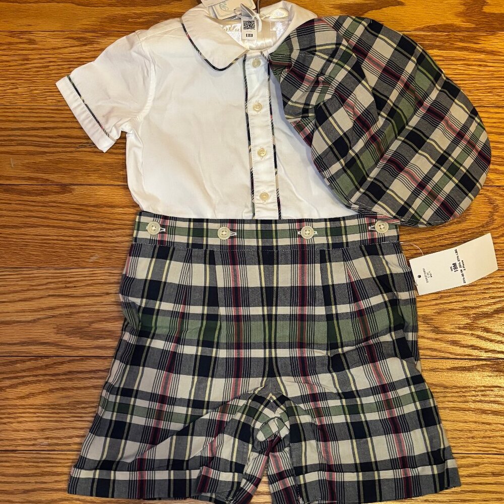 Boys Cotton Shirt Madras Short & Cap Set - Baby 18M